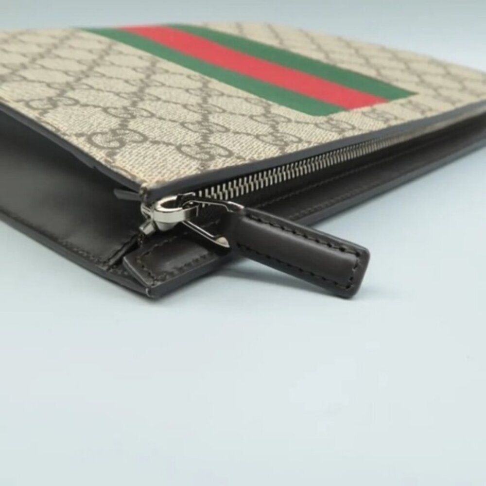 Authentic Gucci GG Supreme Web Stripe Canvas Clutch Pouch Bag Luxury - Picture 6 of 12
